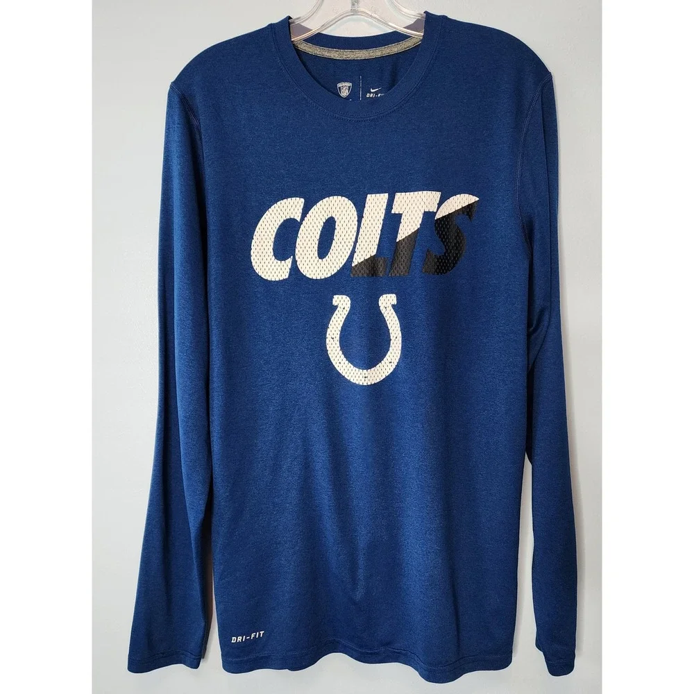 Nike Indianapolis Colts NFL Training Mens Small Blue Dri-FIT L/S Shirt